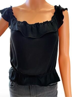 Express Black Ruffle Scoop Neck Sleeveless Top